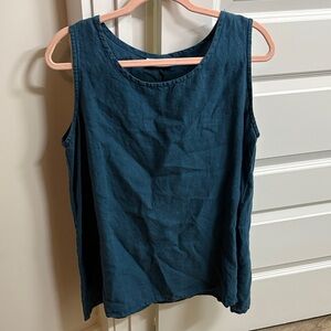 BRYN WALKER dark teal linen tank top size small lagenlook minimalist beach boho